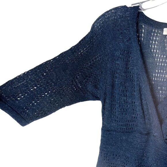 Aryeh Crochet Sweater Mini Dress Wool Blend Metallic Blue A-Line Size S - Picture 11 of 13